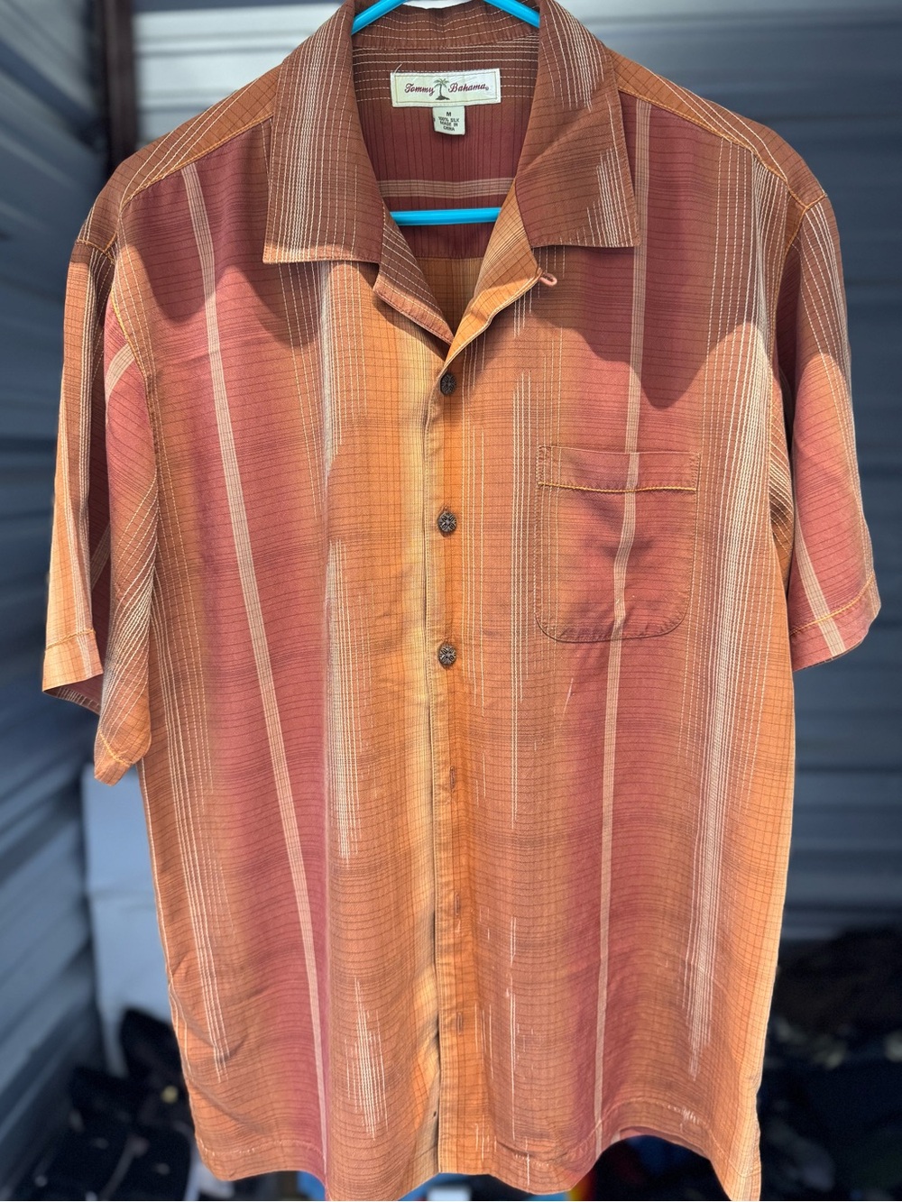 Tommy Bahama Orange and Rust Striped Short-Sleeve Camp Shirt